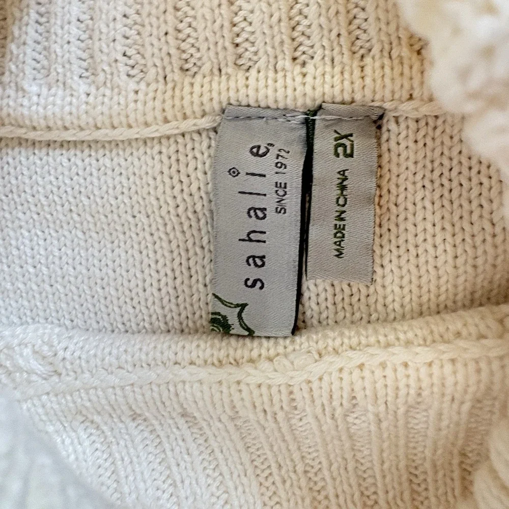 Sahalie Women's Cable Knit Turtleneck Sweater Size 2X Creamy Beige Long Sleeve